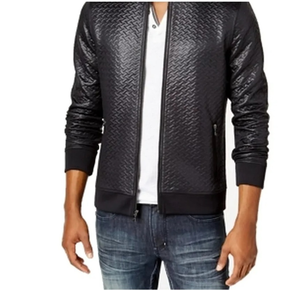 INC International Concepts Men's Basket-weave Bomber Jacket